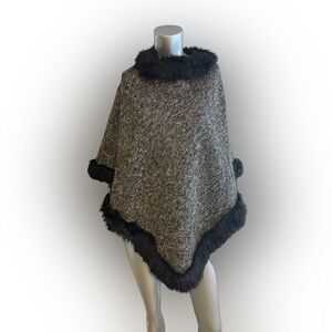 Northern Angel Women Shawl Wrap Cardigan Faux Fur Collar/Trim Poncho Cape L/XL